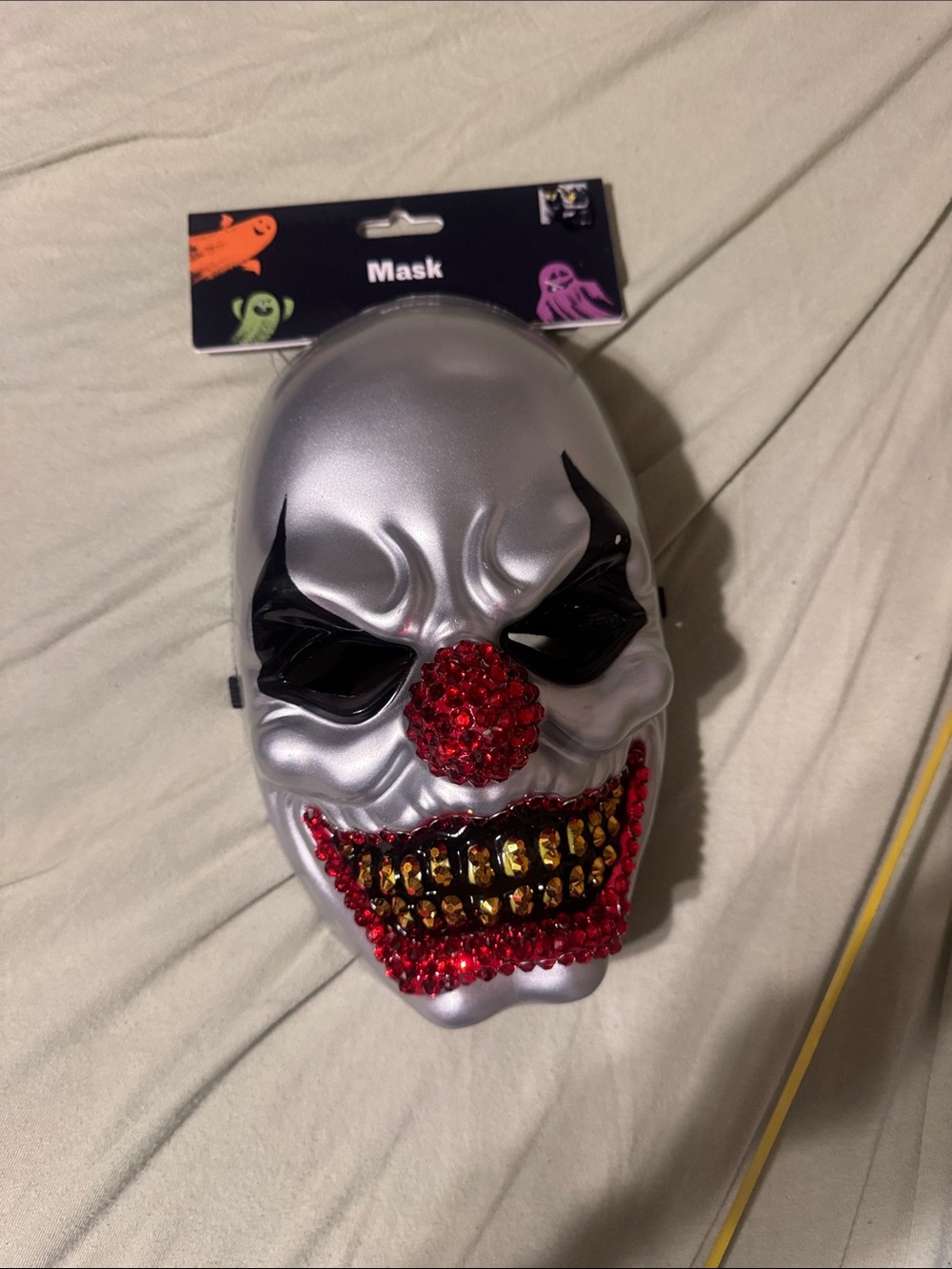 Kids Silver Clown Face Mask with Red and Gold Accents
